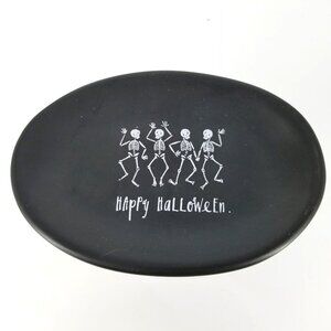 Rae Dunn Magenta Happy Halloween Dancing Skeletons Oval Plate Dish Black Small